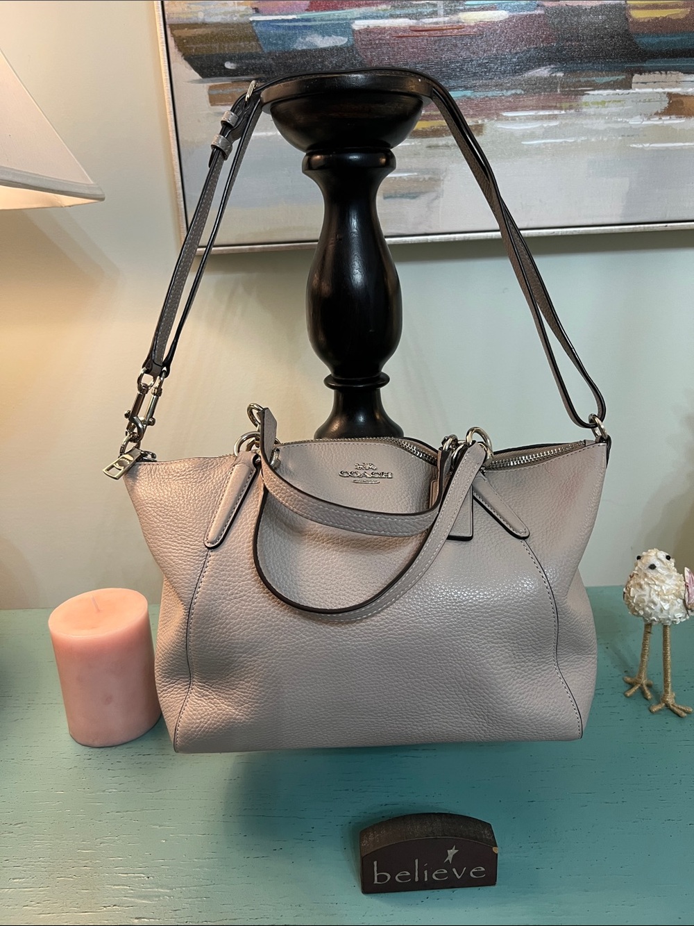 Coach Pebbled Leather Shoulder Bag in Taupe